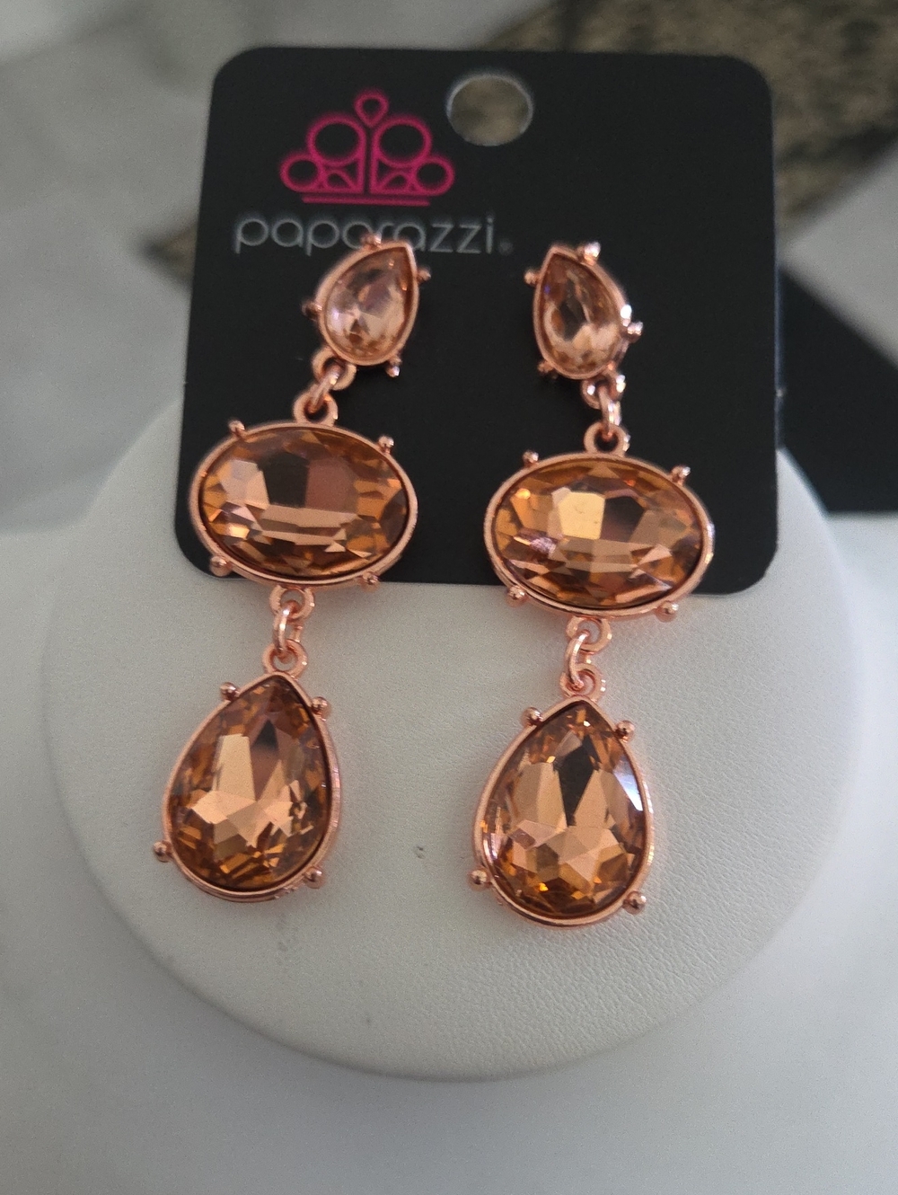 Paparazzi Shiny Copper Gem Earrings NWT